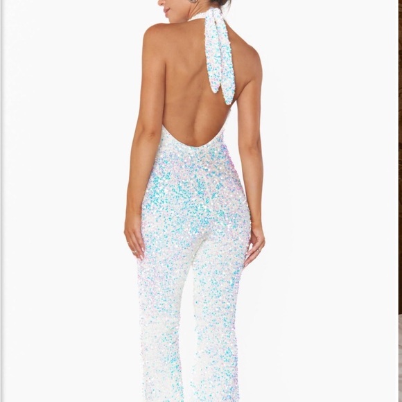 White Sequin Jumpsuit - Picture 2 of 6